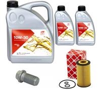 Olio Motore Set Febi SAE 10W-30 7 Litro + Filtro Olio+Vite per Mercedes Classe A