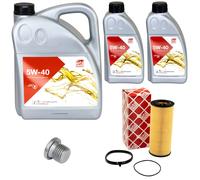 Olio Motore Set Febi SAE 5W-40 7 Litro + Filtro Olio+Vite per Audi A4 A5 A8