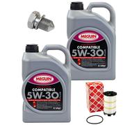 Olio Motore Set Filtri 5W-30 Plus Meguin 10 Litro + Vite per Audi R8 Spyder