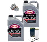 Olio Motore Set Filtri 5W-30 Plus Meguin 10 Litro + Vite per BMW 7er 745d E65