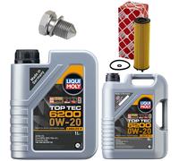 Olio Motore Set Filtri 6200 0W-20 Liqui Moly 6 Litro + Vite per Skoda VW Passat