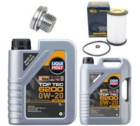 Olio Motore Set Filtri 6200 0W-20 Liqui Moly 6 Litro + Vite per VW Tiguan 2.0
