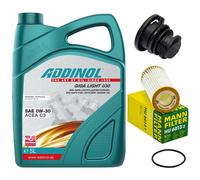 Olio Motore Set Filtri Addinol 0W-30 5 Litro + Vite per Audi A5 A6 A4 Q5 1.8 2.0