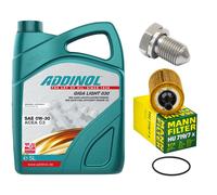 Olio Motore Set Filtri Addinol 0W-30 5 Litro + Vite per Audi Seat Skoda VW Bora