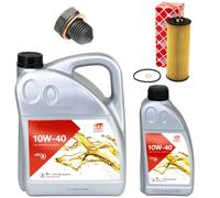 Olio Motore Set Filtri Febi SAE 10W-40 6 Litro + Vite per Audi A4 2.5 155 163 Cv