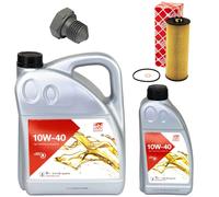 Olio Motore Set Filtri Febi SAE 10W-40 6 Litro + Vite per Audi A4 2.5 155 163 Ps
