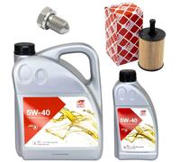 Olio Motore Set Filtri Febi SAE 5W-40 6 Litro + Vite per Audi Seat Skoda Golf VW