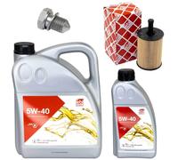 Olio Motore Set Filtri Febi SAE 5W-40 6 Litro + Vite per Audi Seat Skoda VW Golf