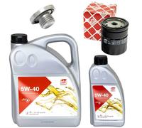 Olio Motore Set Filtri Febi SAE 5W-40 6 Litro + Vite per Opel Omega B Sintra 2.5