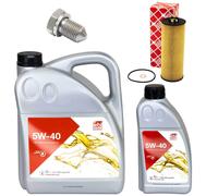 Olio Motore Set Filtri Febi SAE 5W-40 6 Litro + Vite per Skoda Superb I 2.5 Tdi