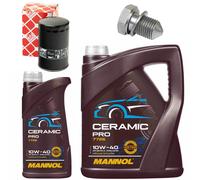 Olio Motore Set Filtri Mannol 10W-40 6 Litro + Vite per Audi A4 Avant RS4 8D5