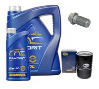 Olio Motore Set Filtri Mannol 15W50 Api 6 Litro + Vite per Mercedes 190 E 2.6