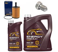Olio Motore Set Filtri Mannol 5W-30 Api 6 Litro + Vite per VW Transporter V 1.9