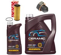 Olio Motore Set Filtri Mannol 5W-30 Ceramica 6 Litro + Vite per Audi A4 2.5 Tdi