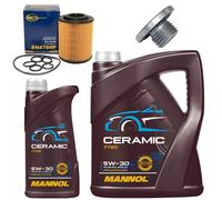 Olio Motore Set Filtri Mannol 5W-30 Ceramica 6 Litro + Vite per Opel Astra Moca