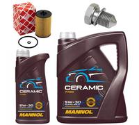 Olio Motore Set Filtri Mannol 5W-30 Ceramica 6 Litro + Vite per VW Golf