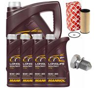 Olio Motore Set Filtri Mannol 5W30 Api 9 Litro + Vite per VW Crafter 30-35 30-50