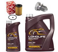 Olio Motore Set Filtri Mannol 5W30 Api Sn 6 Litro + Vite per Skoda VW Passat