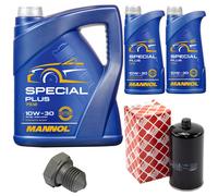 Olio Motore Set Mannol 10W-30 7 Litro + Filtro Olio+Vite per VW Lt 40-55 I 2.4