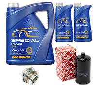 Olio Motore Set Mannol 10W-30 7 Litro + Filtro Olio+Vite per VW Lt 40-55 i, 2.4