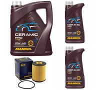 Olio Motore Set Mannol 10W-40 Ceramica Pro 7Liter + Filtro per Mercedes VW Lt
