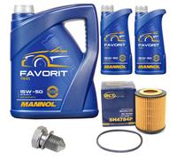 Olio Motore Set Mannol 15W50 Favorit 7 Litro + Filtro Olio+Vite per Audi A6 3.2
