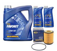 Olio Motore Set Mannol 15W50 Favorit Api 7 Litro + Filtro per Audi A6 Avant 3.2