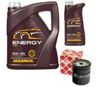 Olio Motore Set Mannol 5W-30 Api Sn / CH-4 6 Litro + Filtro per Opel Omega B