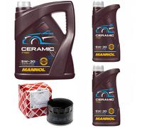 Olio Motore Set Mannol 5W-30 Ceramica Api Sn Plus 7 Litro + Filtro Olio per Fiat