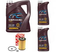 Olio Motore Set Mannol 5W-30 Ceramica Api Sn Plus 7 Litro + Filtro Olio per VW