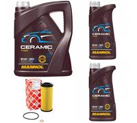 Olio Motore Set Mannol 5W-30 Ceramica Api Sn Plus 7 Litro + Filtro per BMW 3er