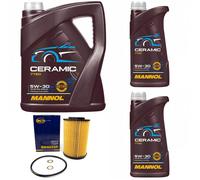 Olio Motore Set Mannol 5W-30 Ceramica Api Sn Plus 7 Litro + Filtro per Kia Cee '