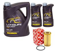 Olio Motore Set Mannol 5W30 Api Sn 7 Litro + Filtro per Audi A4 A5 A6 A7 Q7 3.0