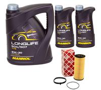 Olio Motore Set Mannol 5W30 Api Sn 7 Litro + Filtro per Audi A5 A6 A7 A8 Q7 VW