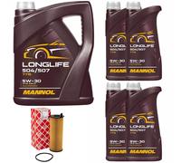 Olio Motore Set Mannol 5W30 Api Sn 9 Litro + Filtro per Audi A6 A8 Q7 VW Touareg