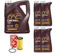 Olio Motore Set Mannol Diesel Tdi 5W-30 Api 9 Litro + Filtro per Opel Movano B.