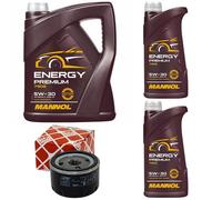 Olio Motore Set Mannol Energia Premium 5W-30 7 Litro + Filtro per Renault 19 I