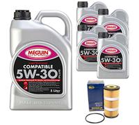 Olio Motore Set SAE 5W-30 Plus Meguin 9 Litro + Filtro per Opel Movano B 2.3