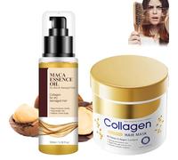 Olio per la cura dei capelli, collagene, maschera per la cura dei capelli, 500 ml e olio di argan sono 100 ml per una riparazione profonda, forte idratazione e levigatura, per tutti i tipi di capelli