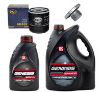 Olio per Motore Set Filtri Lukoil Genesis 10W-40 6 Litro + Vite per Opel Omega
