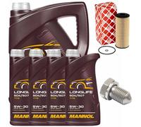 Olio per Motore Set Filtri Mannol 5W30 Api 9 Litro + Vite per VW Crafter 30-35