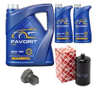 Olio per Motore Set Mannol 15W50 Api 7 Litro + Filtro Olio+Vite per VW Lt 28-35