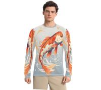 Olio Pesce Arte Maglia Rash Guard Uomo Girocollo con Protezione Solare UPF 50+,Manica Lunga per Pesca Corsa Outdoor