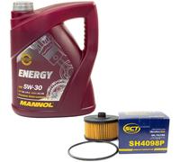 Olio Set 5W-30 5 Litro + Filtro Sh 4098 P per Dacia Lodgy Dokker Spolverino 1.2