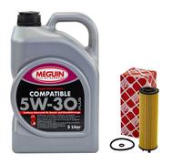 Olio Set 5W-30 Meguin 5 Litro + Filtro Olio 175759 per Audi Q2 2.0 Tdi Gab 150PS