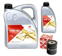 Olio Set Febi SAE 10W-40 6 Litro + Filtro Olio 32122 per Opel Omega B Sintra 2.2