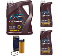 Olio Set Mannol 5W-30 Ceramica Api Sn Plus 7 Litro + Filtro Olio per BMW 5er 3er