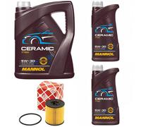 Olio Set Mannol 5W-30 Ceramica Api Sn Plus 7 Litro + Filtro Olio per Fiat