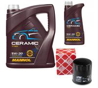 Olio Set Mannol 5W-30 Ceramica Plus 6 Litro + Filtro per Chrysler Dodge Jeep
