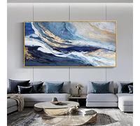 Olio su Tela, Struttura Blu Onda del Mare Lamina d'oro Scenario di Lusso Astratto Moderno Dipinto A Mano Dipinti Ad Olio su Tela per La Parete della Famiglia Soggiorno Sala da Pranzo Home Art D